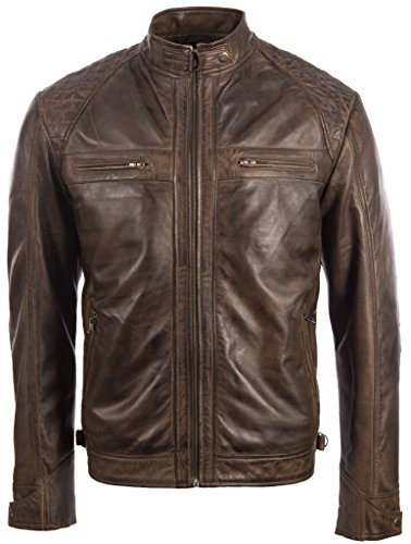 Aviatrix Chaqueta Biker De Cuero Autentica para Hombre con Diseno De Hombros De Diamante (44T9)