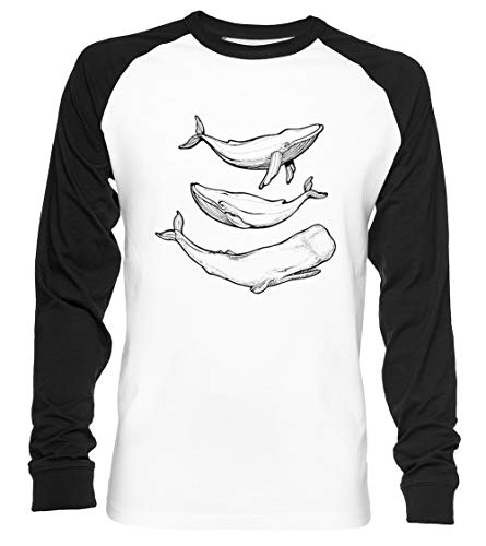 Ballenas En Negro Unisex Camiseta De Béisbol Manga Larga Hombre Mujer Blanca Negra