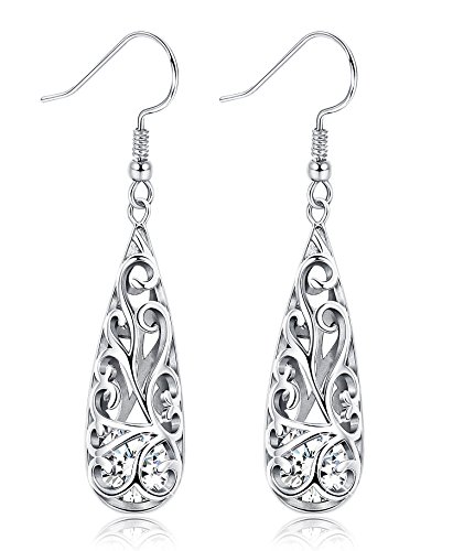 BESTEEL Pendientes Plata de Ley 925 para Mujer Aretes con Circonita Colgante Pendientes Largos Elegante Regalo