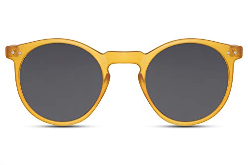 Cheapass Gafas de Sol Redondas Montura Amarillo Mate con Cristales Oscuros Protección UV400 Vintage Hombre Mujer