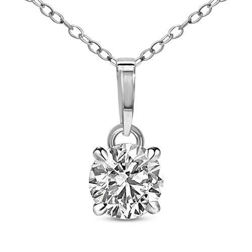 Colgante de solitario de diamante natural con certificado IGI de 3 / 8ct, colgante de diamante para mujer, oro blanco de 14ct, collar de diamante solitario GH-I3 con cadena incluida