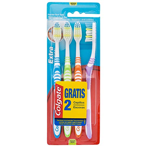 Colgate Extra Clean, Cepillo de Dientes Medio - Pack 4 ud