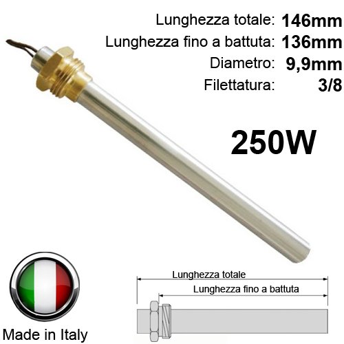 Easyricambi Resistencia bujía Encendido para Estufa de pellets 250 W 146 mm 136 mm - Diámetro 9,9 mm; Rosca 3/8. para AMG RAVELLI PIAZZETTA Alder