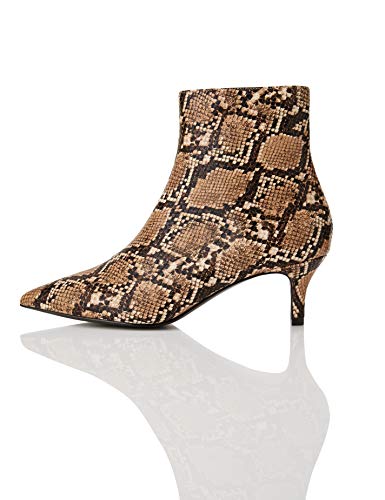 find. Kitten Heel Point Toe Animal Botines, Marrón Natural Snake, 38 EU