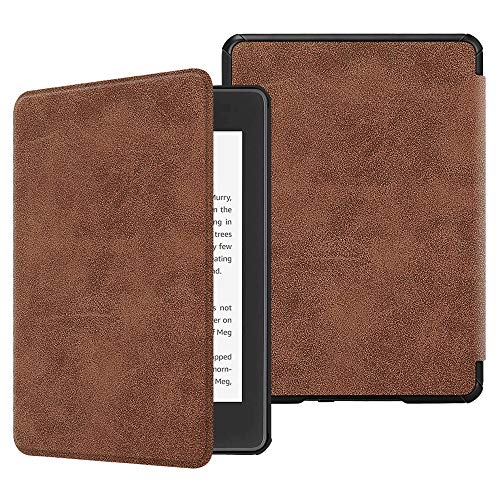 Fintie SlimShell Funda para Kindle Paperwhite (10.ª generación, 2018) - Carcasa Fina y Ligera de Cuero Sintético con Función de Auto-Reposo/Activación, Antiguo Marrón Oscuro