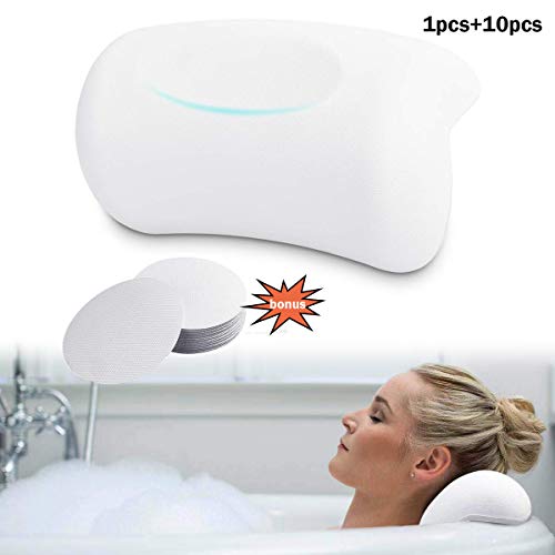 Gdaya Almohada Bañera de SPA,Ergonómico Súper Suave Reposacabezas Bañera con 2 Potentes Ventosas Antideslizante,Cojin Banera Gruesa y Impermeable-Incluye 10 x Almohadilla Antideslizante para Baño