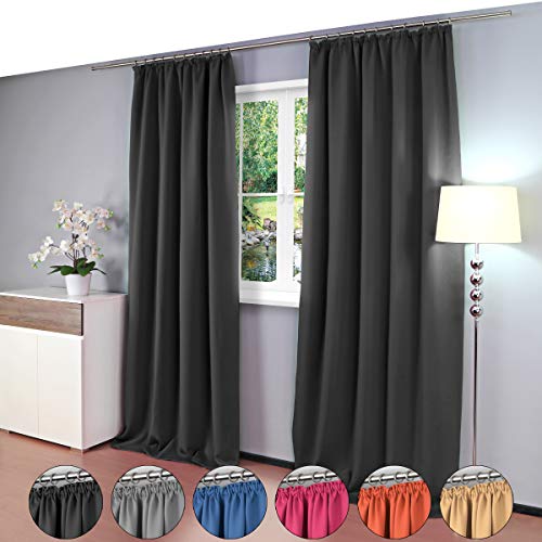 Gräfenstayn® Alana - cortina térmica opaca de un solo color Cortina de oscurecimiento con cinta de cortina universal - 135 x 245 cm - muchos colores atractivos (Negro)