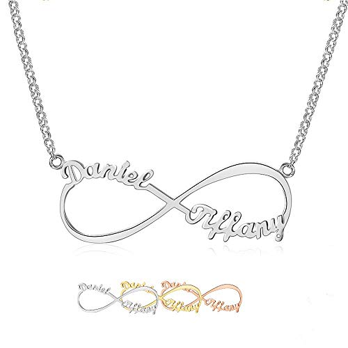 Grand Made Name Necklace Infinito Nombre de la Personalidad Collar 925 Plata de Ley 2 Name of Woman Joyas para Mujer (Silver, Plata)