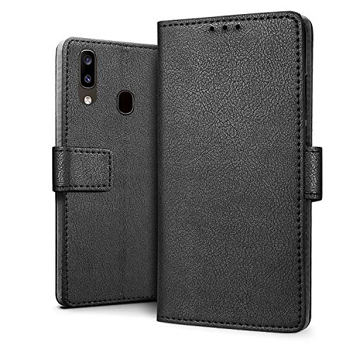 HDRUN Funda Samsung Galaxy A30/A20 - Prima Carcasa Libro de Cuero PU Tapa Billetera con Ranuras de Tarjeta Cierre Magnético Elegante Protección Carcasa Case para Galaxy A30, Negro