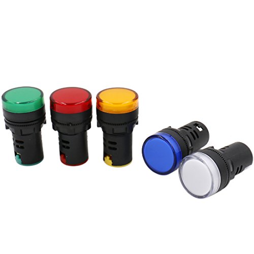 heschen 22 mm LED indicador luz piloto AD16 – 22d/S 24 VDC 20 mA rojo verde amarillo azul blanco color de la luz 5 unidades