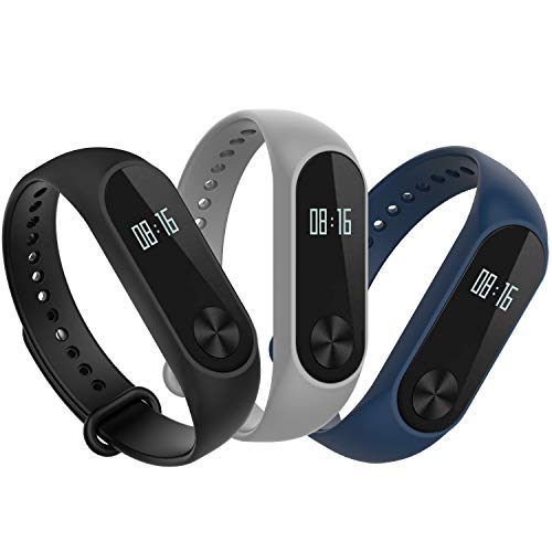 Hianjoo Correa Compatible con Xiaomi Mi Band 2, [3 Paquetes] Pulsera de Reemplazo Deportivo Suave Ajustable de Silicona Correas Compatible con Mi Band 2 [Azul + Gris + Negro]