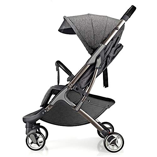 Hot Mom silla de paseo ligera silla de paseo ligera silla de paseo adecuada para viajar, 2020 Nueva versión mejorada con toldo extra grande anti-UV y protección para los pies - Gris