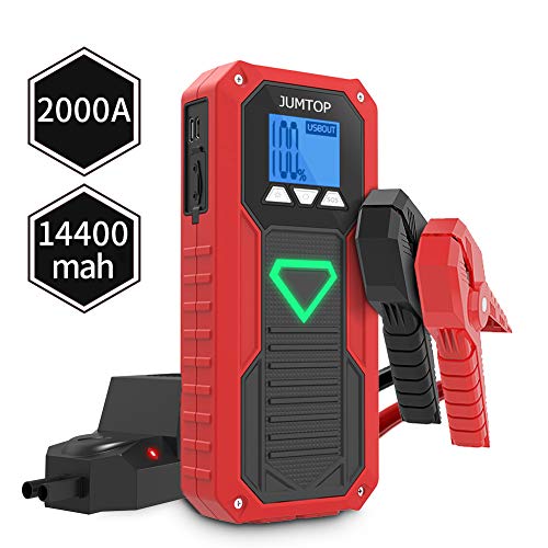 JUMTOP Arrancador de Coches-2000A Pico 14400mAh Jump Starter, Batería Arrancador de Coche-Arrancador de automóviles(Motor 8.0L Gas / 6.0L diésel)-Batería automática, Cargador teléfono bancario