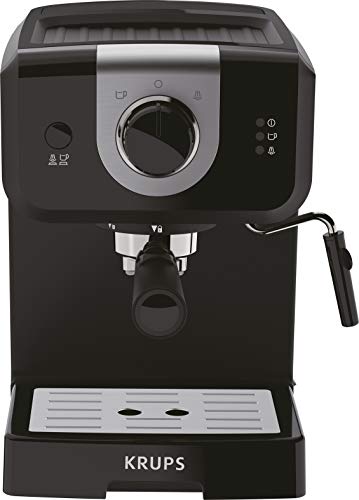 Krups Opio XP320810 - Cafetera, 15 bares de presión, calentador de taza  y espumador de leche, control giratorio, negro/plata