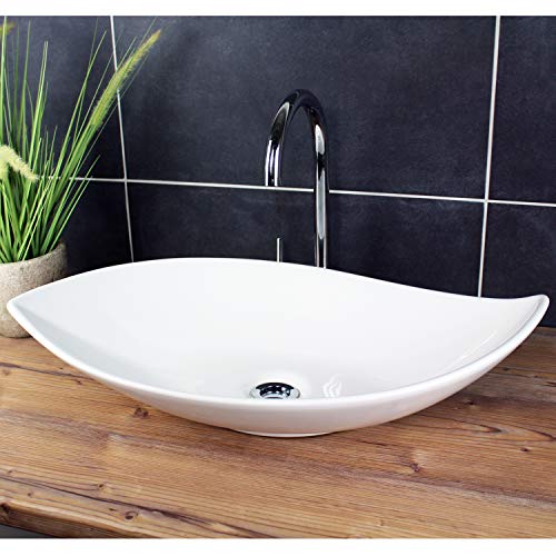 Lavabo de diseño lavabo sobre encimera 66.5 x 40 cm moderno lavabo oblongo de cerámica blanco