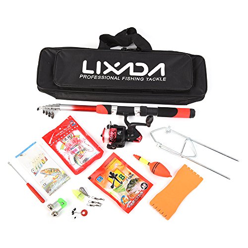 Lixada Combo de Pesca Caña de Pesca Telescópica+Carrete de Pesca Spinning Combo+Bolsa de Pesca+Cebos+Accesorios de Pesca