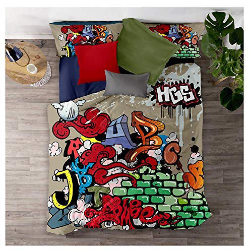 Meet Juego De Cama Graffiti De Color Hip Hop Funda Nórdica Y Funda De Almohada 80% Microfibra + 20% Algodón con Cremallera Oculta (Estilo 03,(180x220 cm)-Cama de 105/135)