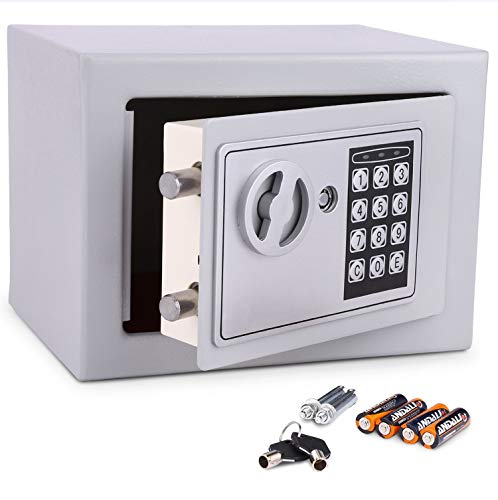 Meykey Caja Fuerte Electrónica Caja Seguridad 230X170X170 mm, Plateado