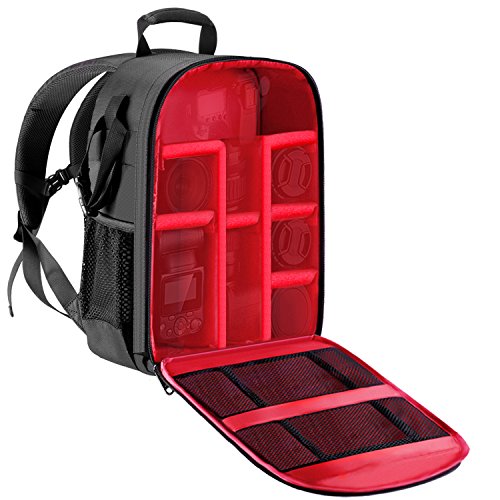 Neewer Mochila Funda para Cámara - Impermeable a Prueba de Golpes 30x14x37-centímetro con Soporte para Trípode y Bolsillo Externo para DSLR, Cámara sin Espejo, Flash u Otros Accesorios (Rojo Interior)