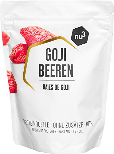 nu3 Bayas de Goji Premium - 500g Superalimento de moda - Secadas naturalmente sin sulfato - Ideal para el desayuno - Ayuda a fortalecer el sistema inmunológico - Contiene vitaminas y minerales