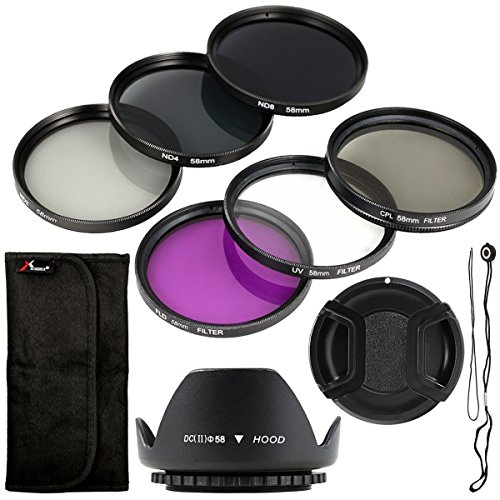 Pack de seis unidades de filtro y parasol UV CPL ND + soporte de 58 mm para Canon EOS, Canon EOS Rebel, XSi, T4i, T3i, 70D, 60D, 700D, 650D, 1100D, 1000D, 600D, 50D, 550D, 1DX, 5D Mark, 5D2, 5D3, 6 Rebel XSi, T4i, T3i, LF134