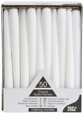 Papstar 17966 50 - Velas (diámetro 2,2 x 25 cm), Blanco, paquete de 50