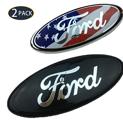 Paquete de 2 Car Logo Decorativo- Accesorios de Reinstalación de Parrilla Frontal de Ford, Logotipo Electroplacado Aplicable al Mondeo/Fox Carnival de Old Ford (Negro)