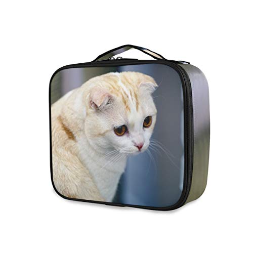 para mujer Chica Bolsa de maquillaje profesional Portátil multifunción con compartimentos ajustables Gatos Scottish Fold White Cute Cosmetic Box