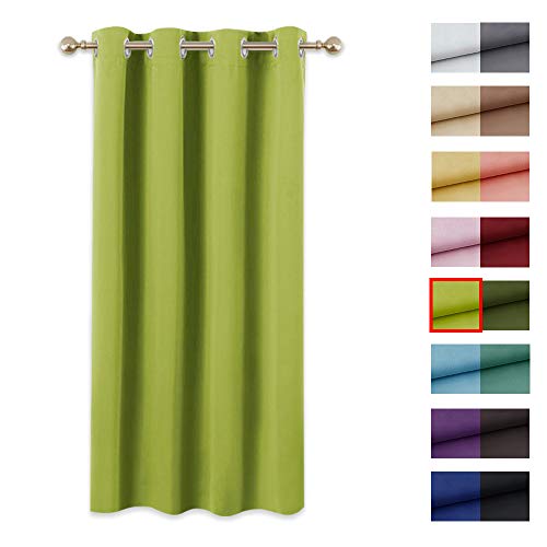 PONY DANCE Cortinas Infantiles Verdes con Ollaos - Accesorios Ventana Cortina Blackout Panel para Cocina Comedor Décor Dormitorio Bebe Niños/Drapeados Diseño Simple, 1 Pieza, 132 x 158 cm (An x L)