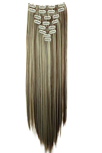 PRETTYSHOP XXL Set 8 piezas SET Clip en extensiones La extensión del pelo Un postizo resistente al calor liso 60cm marrón mechones rubios # 6H613 CES15