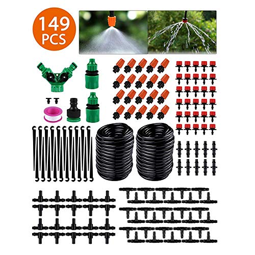 STLOVE Kit de Riego por Goteo 149 PCS Sistema de Riego de Jardín Enfriamiento Atomización Riego Automatico Invernadero Miniatura para Césped, Plantas, Huerto, Patio - 30M