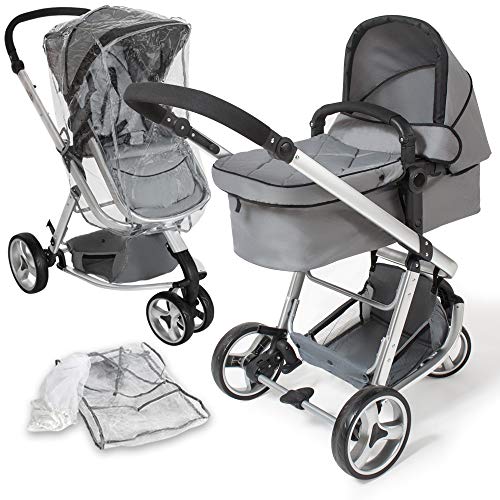 tectake 800043 - Cochecito para Bebés, Carrito con Capazo, 3 Ruedas, con Giro de 360°- disponible en varios Colores (Gris | No. 400829)