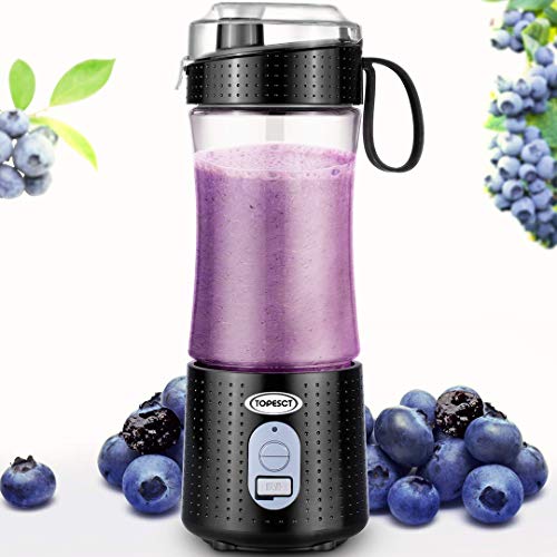 TopEsct Mini Batidora Portátil Personal para Batidos y Smoothies - con 6 Cuchillas 3D y Vaso Exprimidor de 380 ml - Potente Máquina de Mano Mezcladora de Frutas de 4000 mAh Recargable por USB