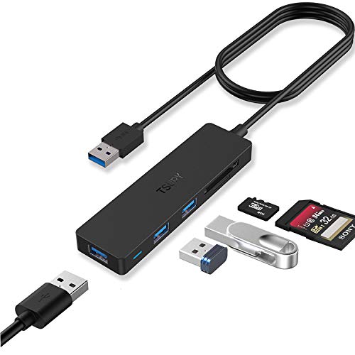 TSUPY Hub USB 3.0 con Cable de 1,2m Ladrón USB 3.0 3 Puertos e 5Gbps Lector de Tarjetas SD/TF Adaptador USB 3.0 para PC, Portátil, MacBook, PS4, Xbox, Unidades Flash USB