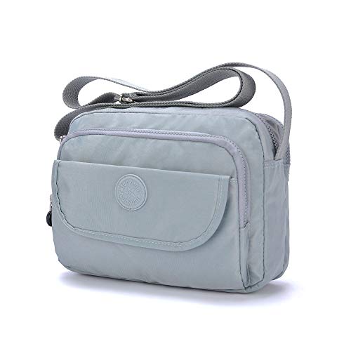 tuokener Bolso de Mujer Bandolera Bolsillos Impermeable Bolsos Pequeños Bandoleras Bolsa para Viaje Crossbody Bag Nylon Waterproof,Gris