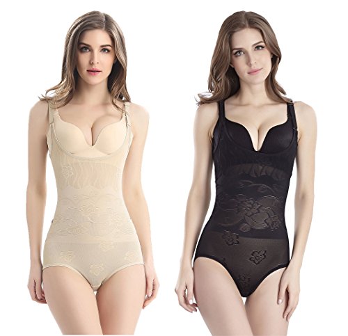 Tuopuda Body Faja Reductora Mujer Abdomen con Gancho,cómodo y Ligero Corsé Faja para presumir de Buena Figura sin Costuras (S (Waist 18.3-21.1 Inch), 1 Beige+ 1 Negro)