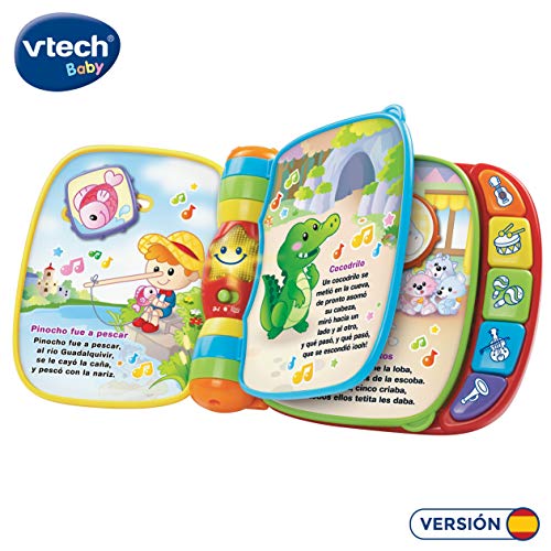 VTech Baby - Primeras canciones, Libro musical infantil con canciones populares para niños, botones para aprender instrumentos y sus sonidos (80-166722)
