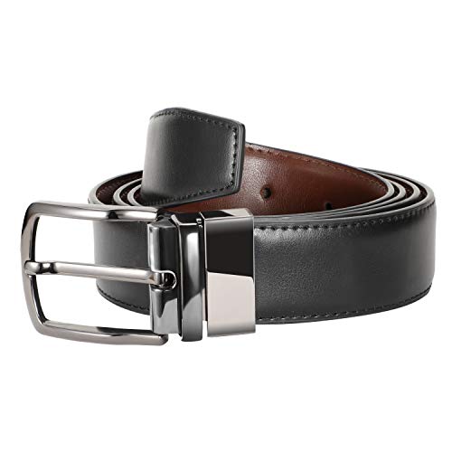 Zeuste-cinturon hombre,Cinturón Cuero Marrón Negro, Hebilla de cuero reversible de 1.25 "con caja de regalo con hebilla girada(115CM)