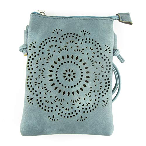 Zisla Bolso bandolera de mujer pequeño mandala agujereado. (Azul)