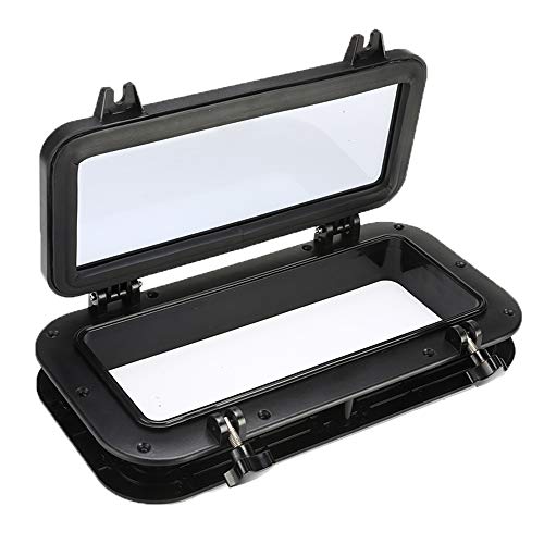 ZJY Portillo de Apertura Rectangular, claraboya, Ventana - Protección UV Impermeable Vidrio Templado Grueso de 4 mm - para Barcos de Yates Marinos RV, Negro, 40 X 20 X 9 cm