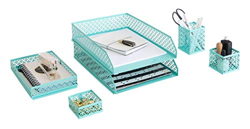 Blu Monaco - Juego de 6 organizadores de escritorio para mujer, 3 bandejas de accesorios surtidas, 2 bandejas de letras, decoración de habitación para mujeres y adolescentes