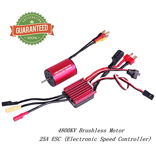 Crazepony-UK 2435 4800KV Brushless Motor Sensorless 2mm with 25A ESC Electronic Speed Controller Combo Set Splashproof for 1/16 1/18 RC Car Truck Running Off-Road Vehicle by