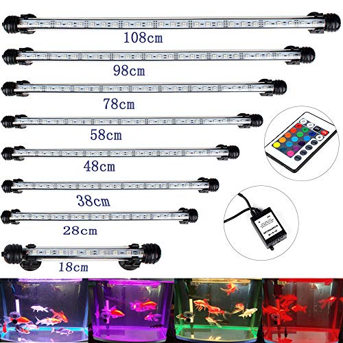 DOCEAN Luz RGB LED Sumergible para Acuarios, Barra de luz Subacuática SMD 5050 4.8W 21LEDs Lámpara Sumergible Acuario LED, Tubos de Luz Impermeable con IR Control Remoto, 38cm