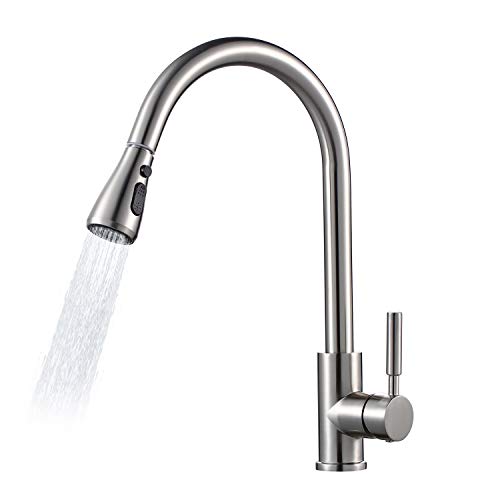 Grifo de Cocina Tire Extraíble 360° Giratorio Fregadero de Lavabo Monomando de Alta Presión 3 Vías Grifería Extensible con Ducha Extraíble Acero Inoxidable de Agua Fría y Caliente(1/2")