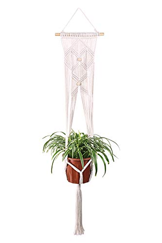 Luxbon Colgador de Plantas Macramé Blanco Soporte de Maceta Hecho a Mano Decoración de Techo Colgante de Pared (1pcs)