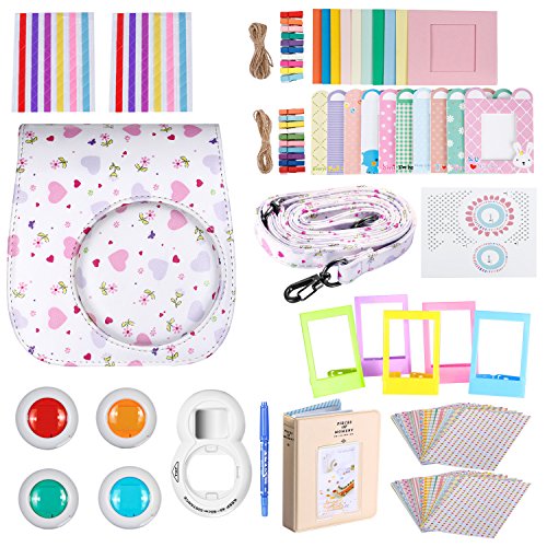 Neewer 33-en-1 Kit de Accesorios para Fujifilm Instax Mini 8/8s:Caja/álbum/Lente Selfie/Filtro de Color/Marco de Mesa/Colgante Marco de Pared/Decorativos Etiqueta/Lapiz.(Blanco)