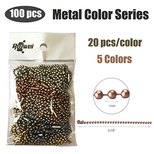 rojwei - 100 llaveros de Cadena de Bolas de Colores metálicos, Cadena de 10 cm de Largo, tamaño de Cuenta de 2,4 mm, con un Conector de Cadena de Cuentas. (Metal Colors)