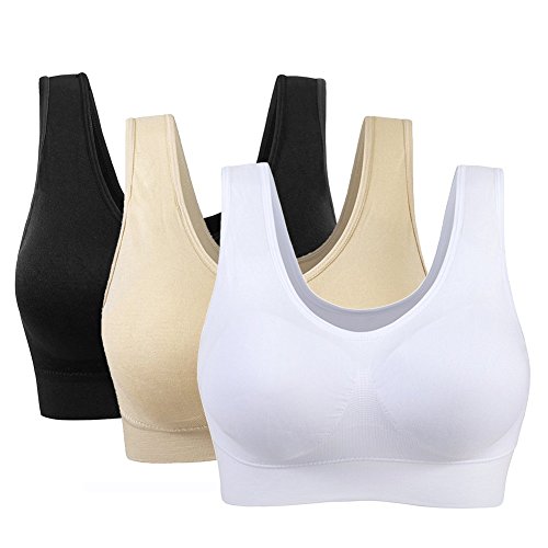 3 Piezas Sujetador Deportivo para Mujeres Sin Costuras Yoga Racerback Top con Almohadillas Extraíbles Ultimate Corriendo Gimnasio Ropa (5XL: 48/50, Desnudo&Negro&Blanco)