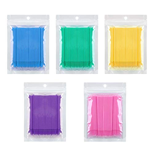 500 pinceles microaplicadores desechables dentales aplicadores Micro Mascara pinceles para extensión de pestañas 5 colores