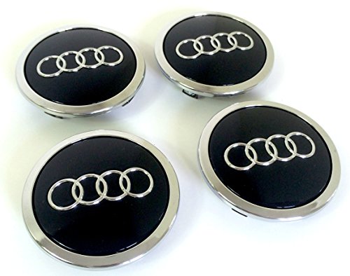 8T0 601 170A Juego de 4 tapas para llantas de aleación, 69 mm, diseño con logotipo de Audi, acabado cromado, negro